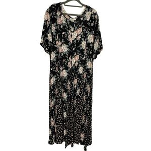 American Angel Floral Maxi Dress Black Pink Grunge Cottagecore Size L